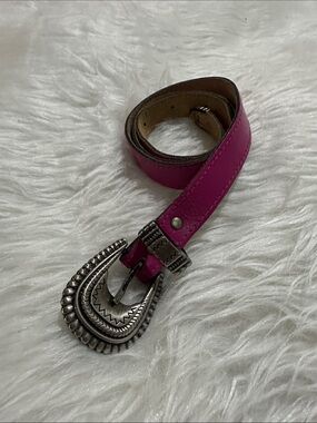 Vintage Fuchsia Leather Belt with Decorative Silver Western Buckle